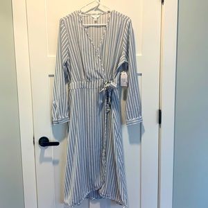 Time and Tru Blue and White Strip Wrap Dress